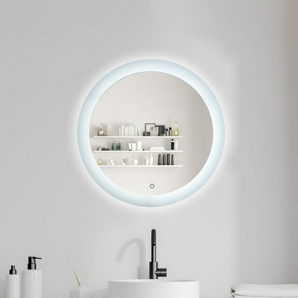 Bathroom mirror with Lighting LED Round Makeup Mirror 24 inches 28 inches Intelligent defogging with Touch Control and dimmer 3-Color Backlight Design IP44 Waterproof and Energy Saving 